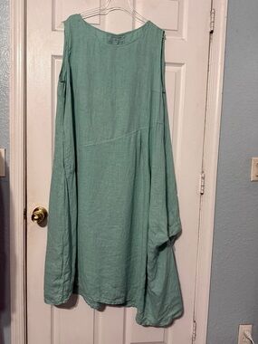 Grizas Lagenlook 100% Washed Linen Sleeveless Tunic Midi Dress With Pockets XXL